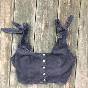 Free People black denim crop top!